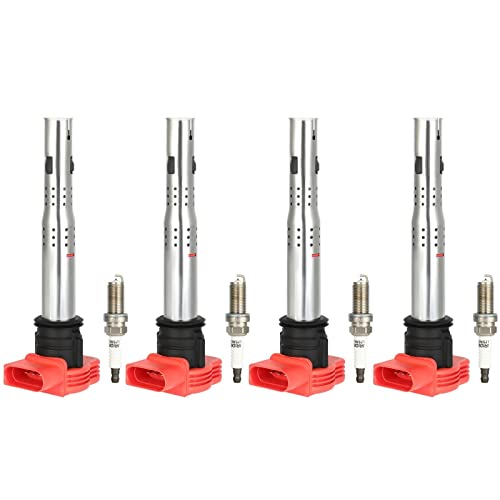 ECCPP UF529 4 لفات إشعال مع 4 شمعات إيريديوم لسيارات فولكس فاجن MK5 MK6 GTI لجيتا جولف باسات تيغوان A3 A4 A5 A6 A7 Q5 Q7 R8 S4 S5 0616 20T 30T 25L 32L 42 52 5C1688