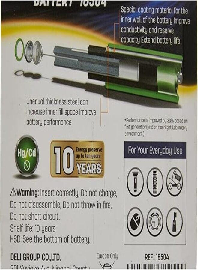 Deli Alkaline AAA Batteries - Pack of 6, 30% Longer Lasting, Leak-Resistant Design, E18504 - Image 2