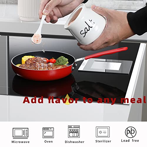 ONTUBE Ceramic Salt Bowl with Lid and Spoon 12oz (White) - Image 2