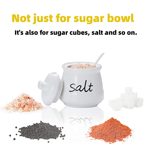 ONTUBE Ceramic Salt Bowl with Lid and Spoon 12oz (White) - Image 5