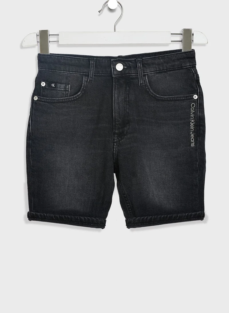 Calvin Klein Jeans Kids Washed Embroidered Denim Shorts