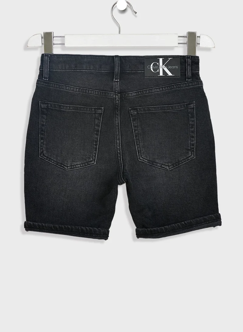 Calvin Klein Jeans Kids Washed Embroidered Denim Shorts