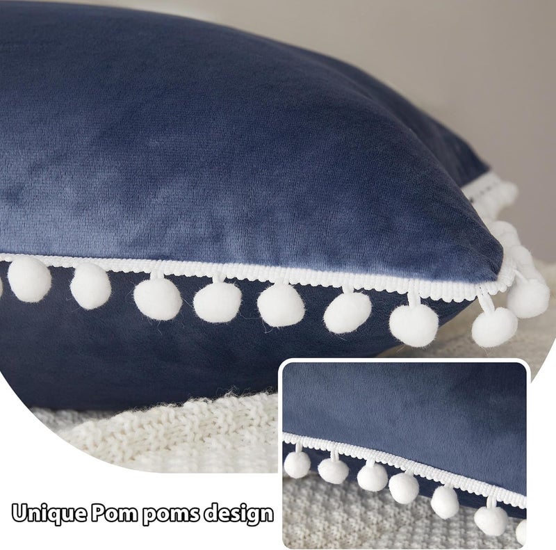 Cottonfry Ultra Soft Velvet Body Pillow Cover/Case Pillowcase with Hidden Zipper, Zippered Body Pillow Case (Navy Blue with Pompom, 20x54) - Image 3