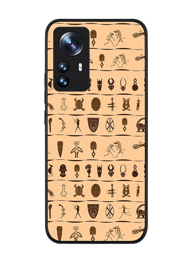 Rugged Black edge case for Xiaomi 12 Pro Slim fit Soft Case Flexible Rubber Edges Anti Drop TPU Gel Thin Cover - Tribal Hieroglyphics