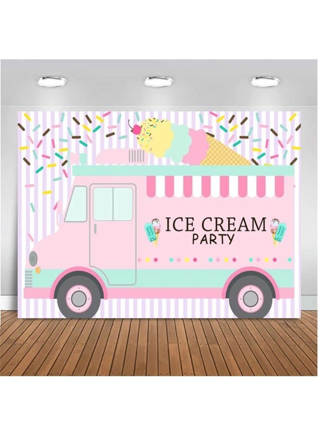 خلفية حفلة الآيس كريم عربة الآيس كريم الوردية صورة طفل رضيع خلفية ديكور حفلة عيد الميلاد خلفية استوديو التصوير 5x3 قدم - Image 3
