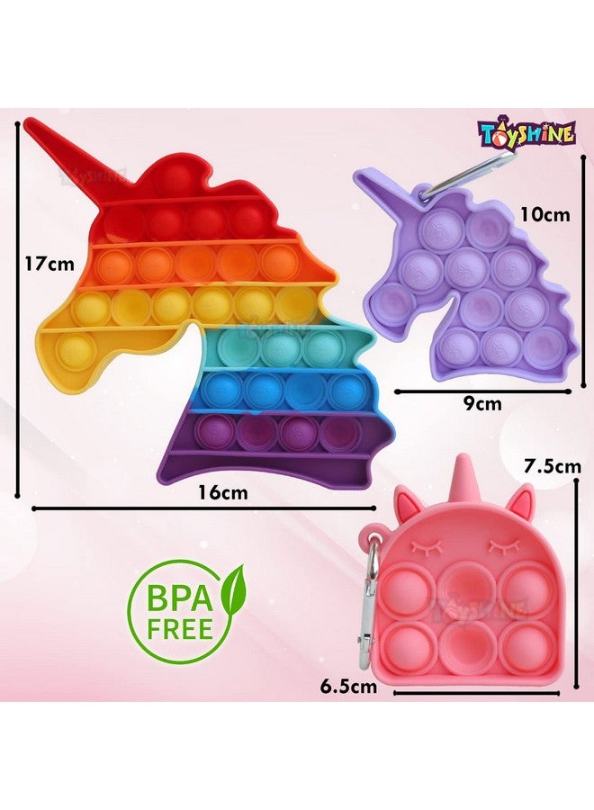 Toyshine Toyshine Pack of 4- Big Unicorn, Dearmy Unicorn, Purple Unicorn, Bubble Key Ring- Fidget Popping Sounds Toy, BPA Free Silicone, Push Bubbles Toy for Autism Stress Reliever, Sensory Toy Pop It Toys - Image 5