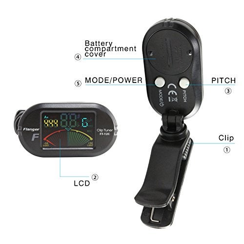 Flanger Clip on Chromatic Tuner use for Guitar,Bass,Violin,Ukulele with Colorful Display (FT-12C) - Image 3