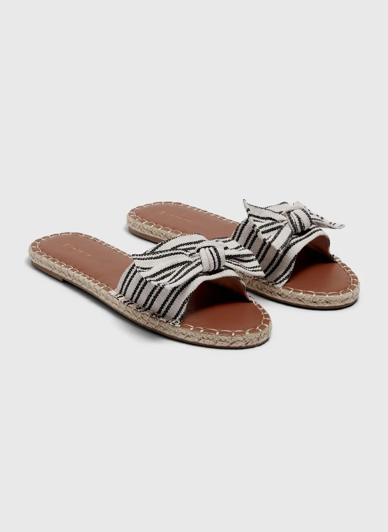 Matalan Black Stripe Bow Espadrille Sliders