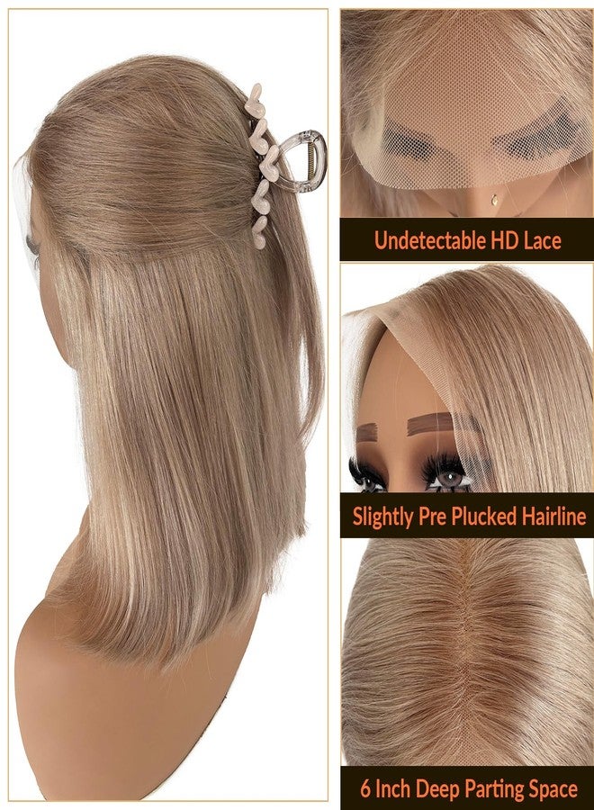 ليكوفيل باروكة ليكوفيل أشقر رمادي بوب 13x6 عالية الدقة مع مقدمة دانتيل، شعر بشري طبيعي 180% كثافة، شعر أشقر طبيعي، فرق عميق، طول 14 بوصة، شعر أشقر رمادي ناعم ومستقيم، مناسبة للنساء ذوات البشرة السمراء، خط شعر منتوف مسبقًا - Image 2