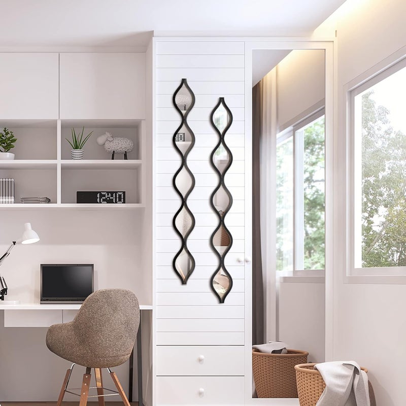 Slasa 3 Pieces Acrylic Teardrop Mirror Wall Decor, Boho Vintage Decorative Narrow Wall Mirrors for Living Room, Bathroom, Bedroom, Black Edge, 90 x 10 cm - Image 5