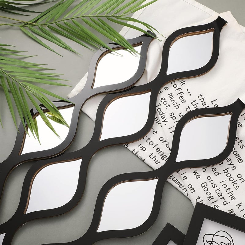 Slasa 3 Pieces Acrylic Teardrop Mirror Wall Decor, Boho Vintage Decorative Narrow Wall Mirrors for Living Room, Bathroom, Bedroom, Black Edge, 90 x 10 cm - Image 3