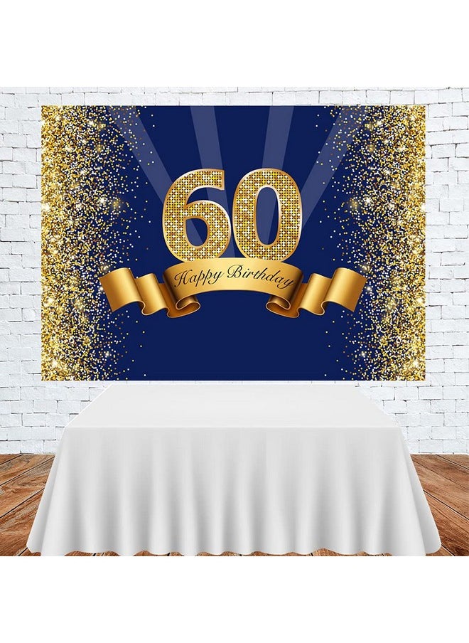 Lofaris Happy 60Th Birthday Photography Backdrop For Adult Men Navy Blue And Glitter Gold Sixty Years Old Background Shiny 60Th Anniversary Party Decorations Photo Booth Props 7X5Ft  - Image 4