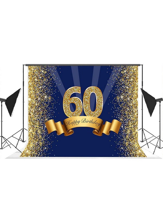 Lofaris Happy 60Th Birthday Photography Backdrop For Adult Men Navy Blue And Glitter Gold Sixty Years Old Background Shiny 60Th Anniversary Party Decorations Photo Booth Props 7X5Ft  - Image 5