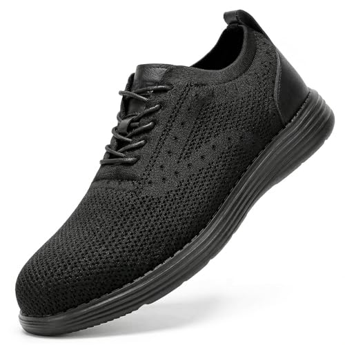 Furuian Steel Toe Shoes for Men Safety Shoes for Men Casual Dress Work Sneakers Lightweight Steel Toe Work Sneakers Comfortable Safety Tennis Oxfords All Black - Image 1