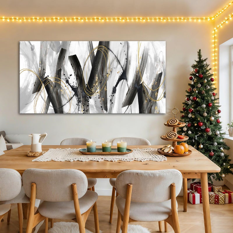 AJAZIKO Black and Gold Modern Wall Art Large Abstract Wall Art Decor for Living Room Bedroom Office Elegant Black and White Painting for Stylish Home Decor - Image 2
