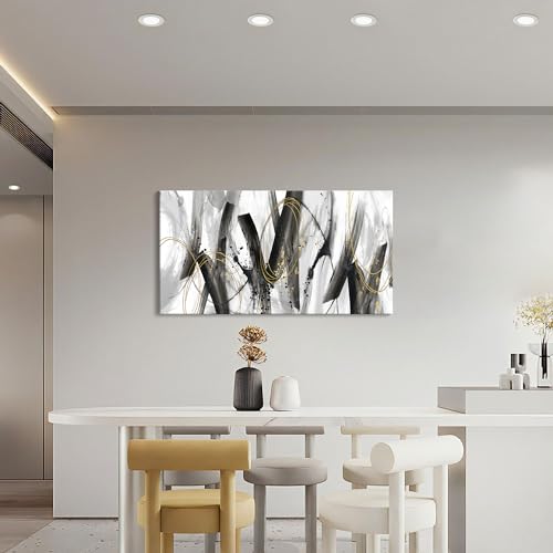 AJAZIKO Black and Gold Modern Wall Art Large Abstract Wall Art Decor for Living Room Bedroom Office Elegant Black and White Painting for Stylish Home Decor - Image 3