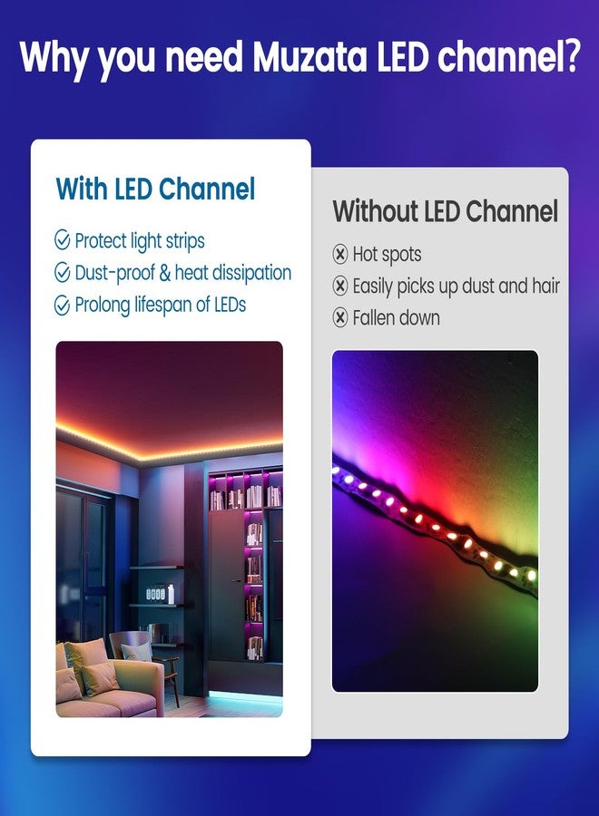 Muzata 20Pack 3.3FT/1M V Shape LED Channel Silver Aluminum LED Strip Diffuser Channel with Milky White Cover Frosted Corner Lighting Easy Installation V1SW WW 1M - Image 2