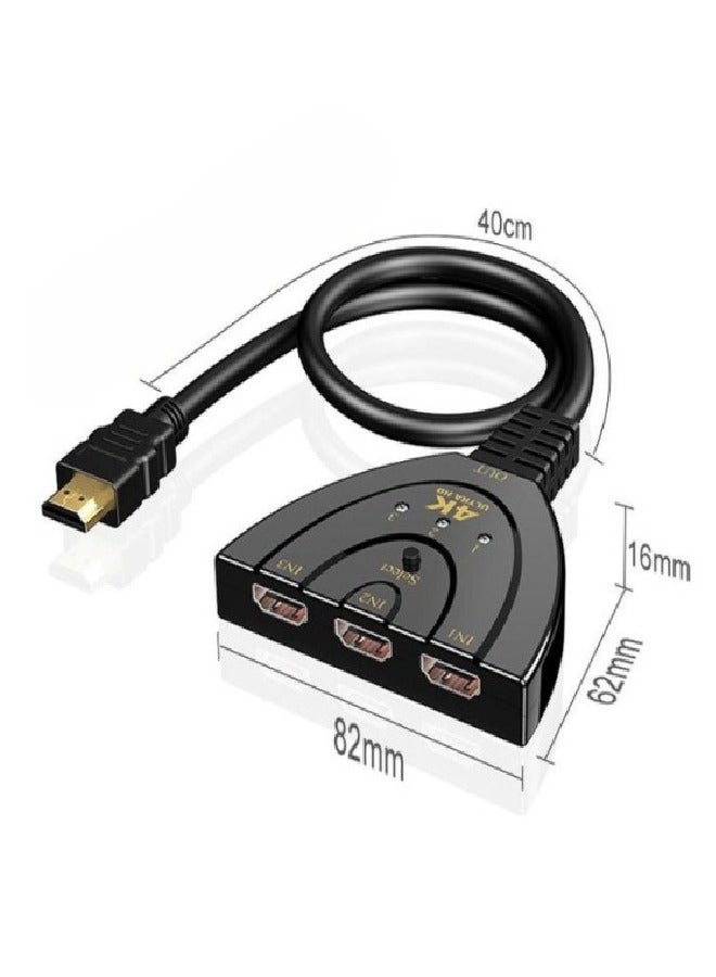 Splitter From (HDMI Male) To (3 HDMI Female) With Control and Navigation Buttons To Operate More Than One Screen That Supports 4K - Black