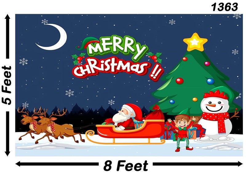 Backdropon Merry Christmas Sleigh Snowman Santa Claus Snowflakes Banner Backdrop for Christmas Holiday Winter Family Party Decor Size 5 Feet Height & 8 Feet Width(5 * 8) - Image 3