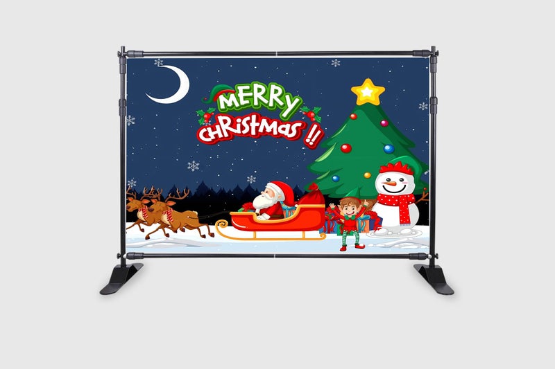 Backdropon Merry Christmas Sleigh Snowman Santa Claus Snowflakes Banner Backdrop for Christmas Holiday Winter Family Party Decor Size 5 Feet Height & 8 Feet Width(5 * 8) - Image 2