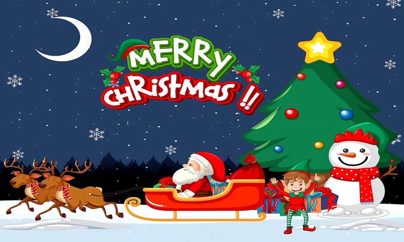 Backdropon Merry Christmas Sleigh Snowman Santa Claus Snowflakes Banner Backdrop for Christmas Holiday Winter Family Party Decor Size 5 Feet Height & 8 Feet Width(5 * 8) - Image 5