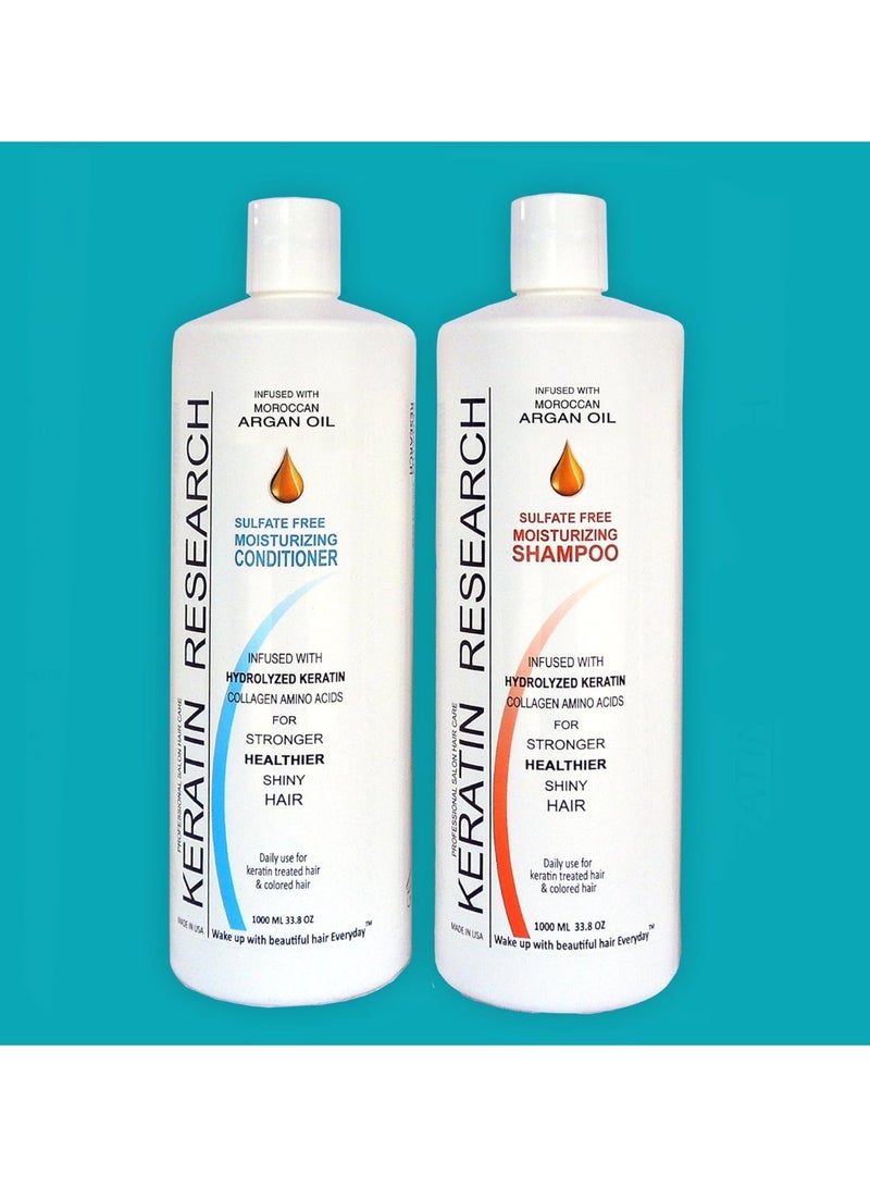 KERATIN RESEARCH Sulfate Free Shampoo & Conditioner 2 x 1 LITER Bottles Set infused with Moroccan Argan Oil, By Keratin Research post treatment shampoo  - Image 3
