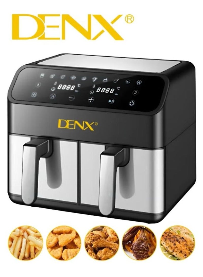 دينكس مقلاة هوائية مزدوجة السلة - مقلاة هوائية مزدوجة متعددة الاستخدامات من الفولاذ المقاوم للصدأ، سعة 4 لتر + 4 لتر، منطقتان مستقلتان للطهي، لوحة تحكم باللمس، تحكم ذكي في درجة الحرارة، مقلاة كهربائية أوتوماتيكية للشواء والخبز والتحميص - Image 2