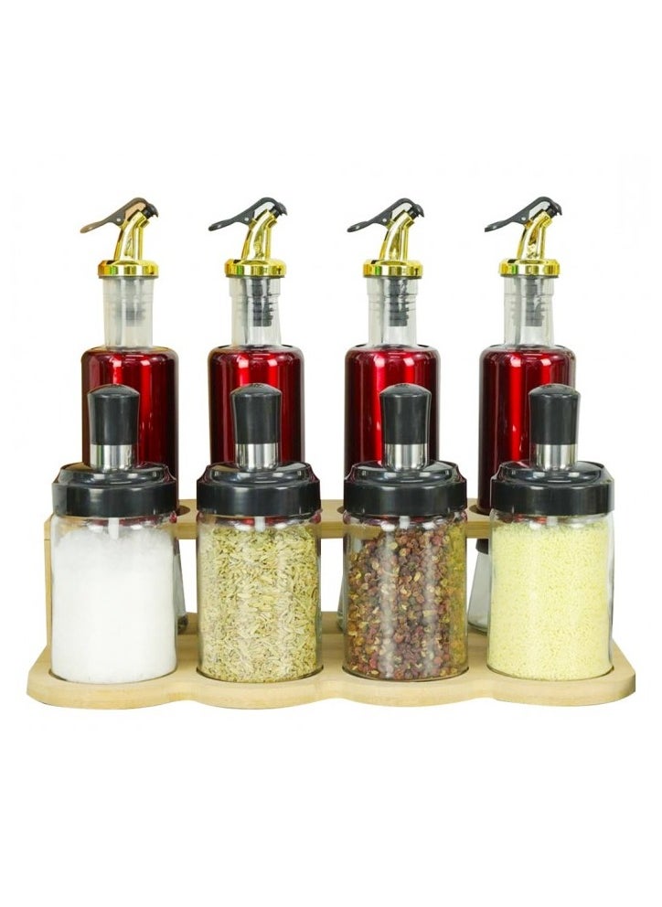 Oxford - 9-piece spice set, glass on a multi-colored Oxford wood stand, SSG013 - Image 1