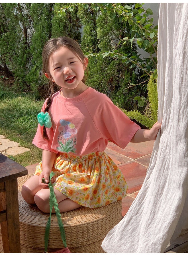 Printed Short-sleeved Baby Girl's Cute Summer New Casual Versatile T-shirt Cotton Top For Kidsren And Girls