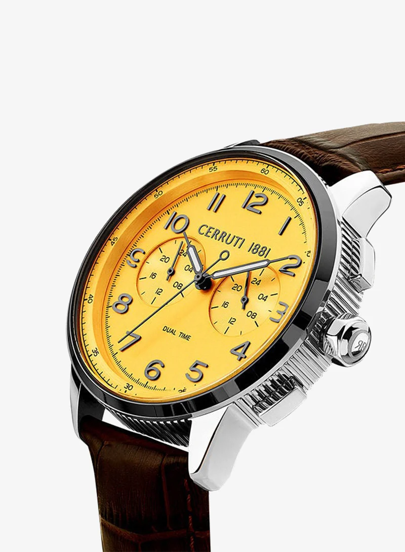 CERRUTI 1881  Men's Round Shape Leather Band Analog Wrist Watch 44 mm - Orange Dial - CIWGF2224904 for Men | Best Price UAE