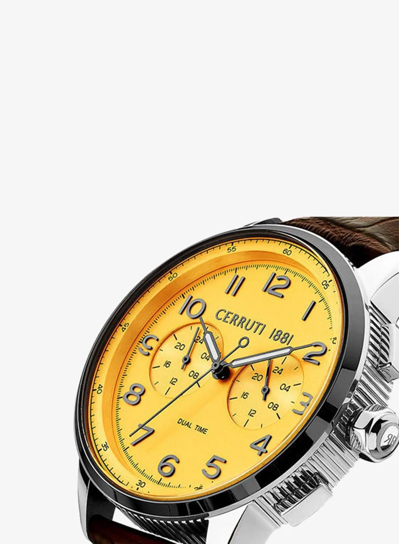 CERRUTI 1881  Men's Round Shape Leather Band Analog Wrist Watch 44 mm - Orange Dial - CIWGF2224904 for Men | Best Price UAE