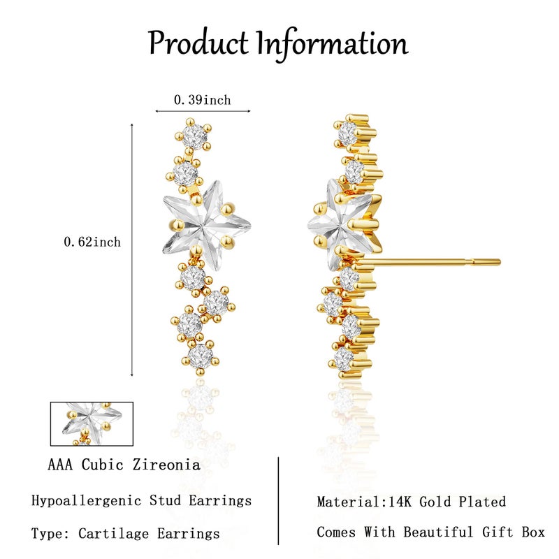 Robaice Gold Cartilage Earrings for Women 14K Gold Plated Helix Stud Star Earrings CZ Tragus Conch Daith Piercing Jewelry Gift Ear Crawer - Image 3