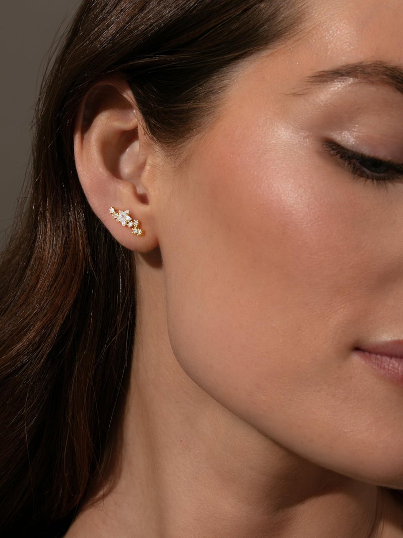 Robaice Gold Cartilage Earrings for Women 14K Gold Plated Helix Stud Star Earrings CZ Tragus Conch Daith Piercing Jewelry Gift Ear Crawer - Image 4