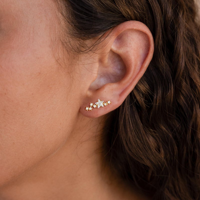 Robaice Gold Cartilage Earrings for Women 14K Gold Plated Helix Stud Star Earrings CZ Tragus Conch Daith Piercing Jewelry Gift Ear Crawer - Image 2