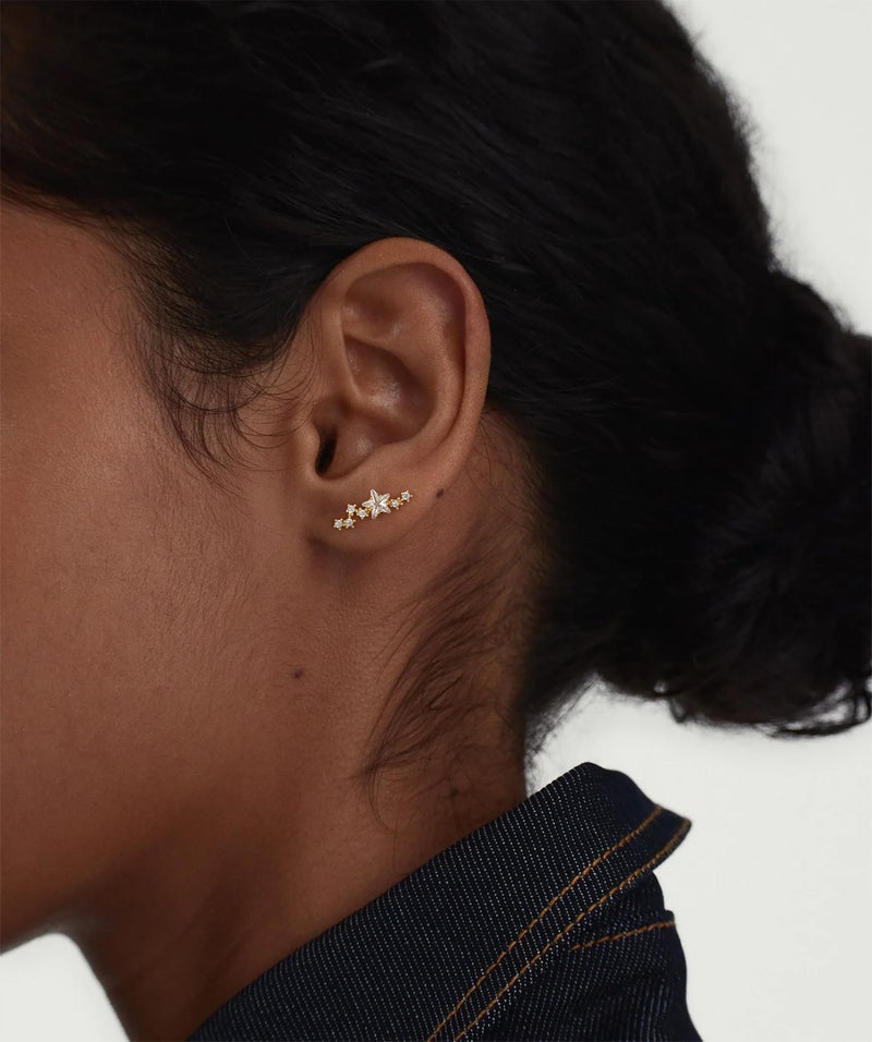 Robaice Gold Cartilage Earrings for Women 14K Gold Plated Helix Stud Star Earrings CZ Tragus Conch Daith Piercing Jewelry Gift Ear Crawer - Image 5