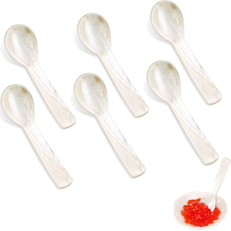 Caviar Spoons Mother of Pearl Mop Spoons with Hand Craft W Round Handle for Caviar Egg Ice Cream Salt Coffee Serving Restaurant Serving Set6 Pieces275 Inch