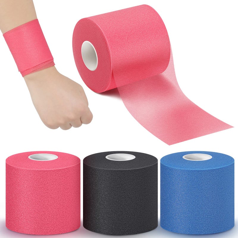 3 Pieces PreWrap Tape for Hair Sports Ankle Wrists Knees Foam Underwrap 275 Inch x 30 Yards Black Blue