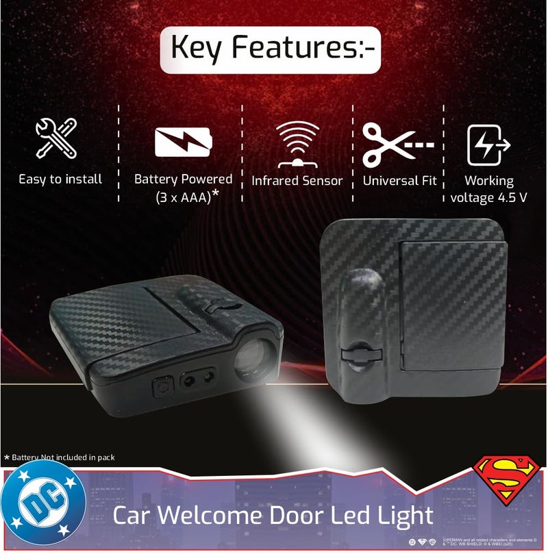 Involve your senses Involve DC Superman Logo Projector LED Car Door Lights – Set of 2 Pcs | Wireless Courtesy Welcome Lights with Shadow Ghost Logo|OFFICIAL Licensed DC MERCHANDISE from Warner Bros | Car accessories 2025 - Image 5