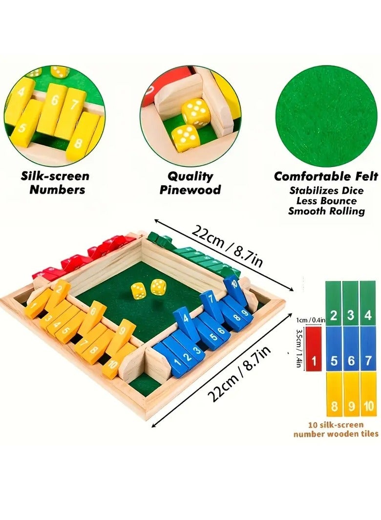 Classic Wooden Shut the Box Game (2-4 Players) – 4-Sided Board with 8 Dice & Number Tiles, Fun & Educational Math Game for All Ages – Perfect for Family, Parties, Classrooms, Bars & Holiday Gifting (Christmas, Halloween, Thanksgiving) - Image 5