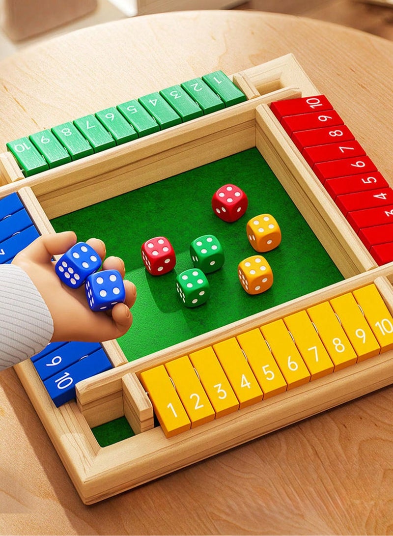 Classic Wooden Shut the Box Game (2-4 Players) – 4-Sided Board with 8 Dice & Number Tiles, Fun & Educational Math Game for All Ages – Perfect for Family, Parties, Classrooms, Bars & Holiday Gifting (Christmas, Halloween, Thanksgiving) - Image 1