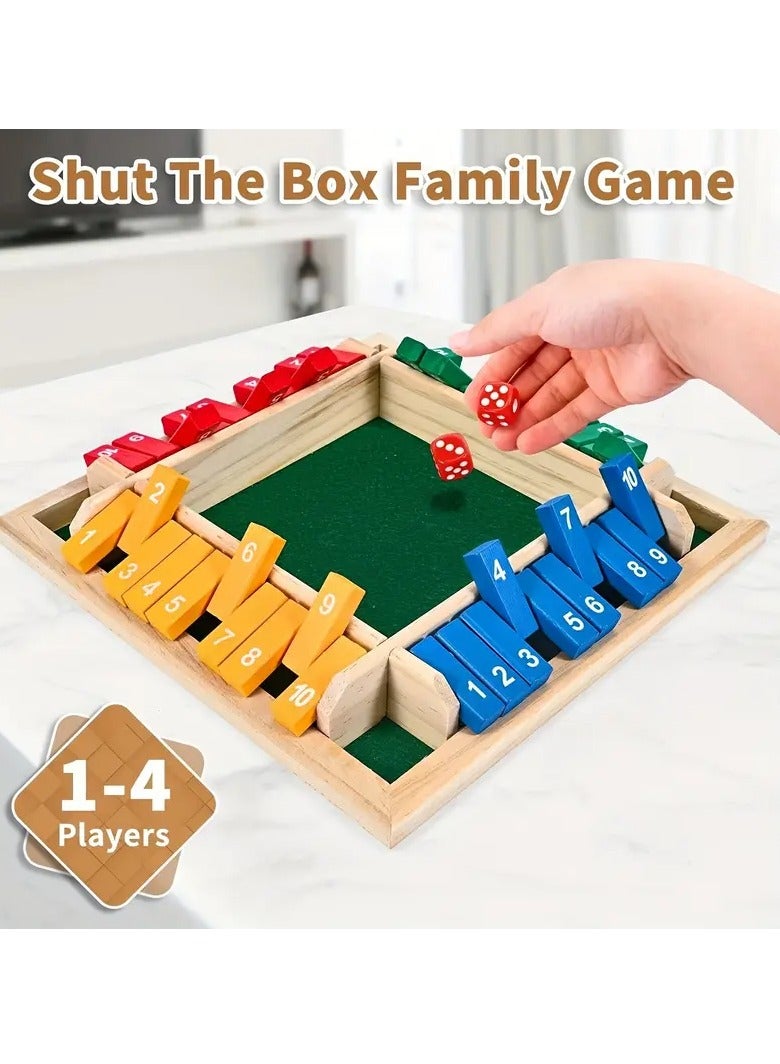Classic Wooden Shut the Box Game (2-4 Players) – 4-Sided Board with 8 Dice & Number Tiles, Fun & Educational Math Game for All Ages – Perfect for Family, Parties, Classrooms, Bars & Holiday Gifting (Christmas, Halloween, Thanksgiving) - Image 2