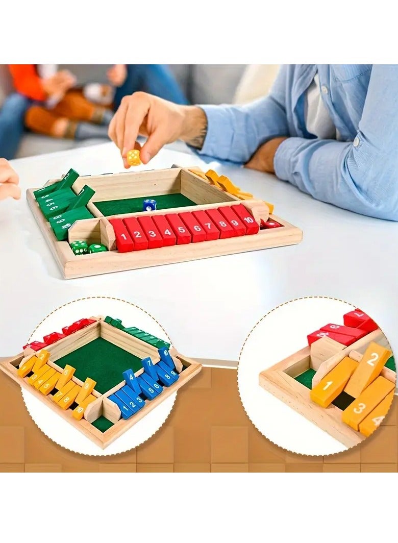 Classic Wooden Shut the Box Game (2-4 Players) – 4-Sided Board with 8 Dice & Number Tiles, Fun & Educational Math Game for All Ages – Perfect for Family, Parties, Classrooms, Bars & Holiday Gifting (Christmas, Halloween, Thanksgiving) - Image 3