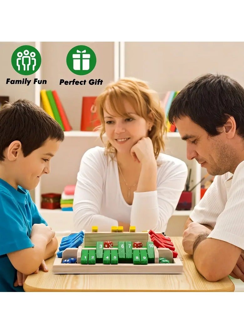 Classic Wooden Shut the Box Game (2-4 Players) – 4-Sided Board with 8 Dice & Number Tiles, Fun & Educational Math Game for All Ages – Perfect for Family, Parties, Classrooms, Bars & Holiday Gifting (Christmas, Halloween, Thanksgiving) - Image 4