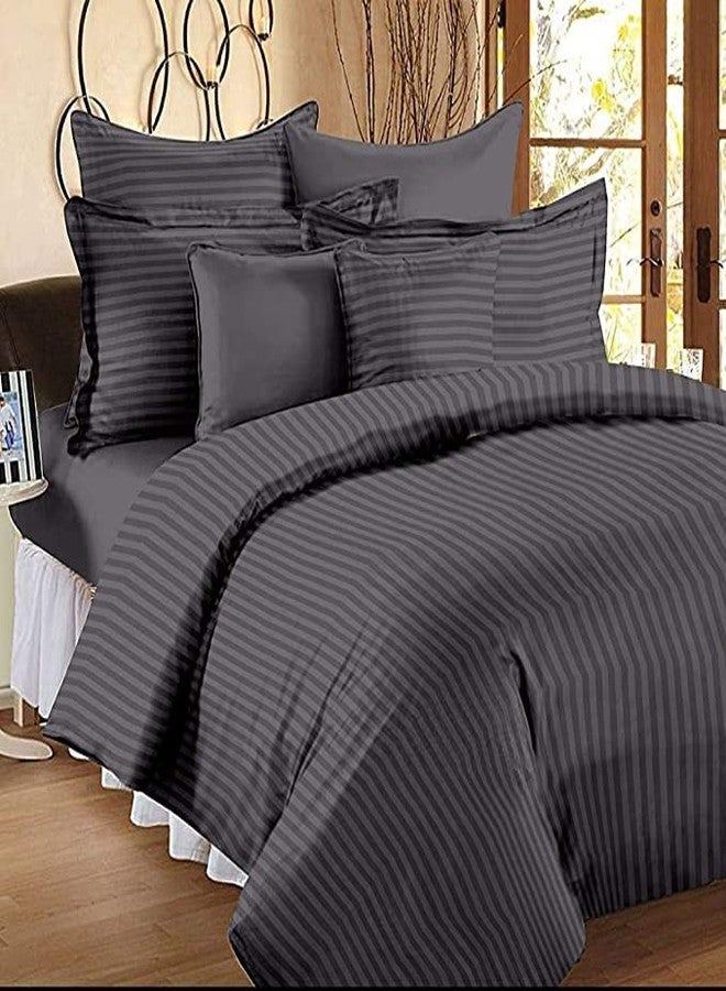 LAYNORA Satin Fabric 210TC Striped Pattern King Size Double Bed Bedsheet with 2 Pillow Covers for Home/Hotels/Dining Room Grey - Image 1