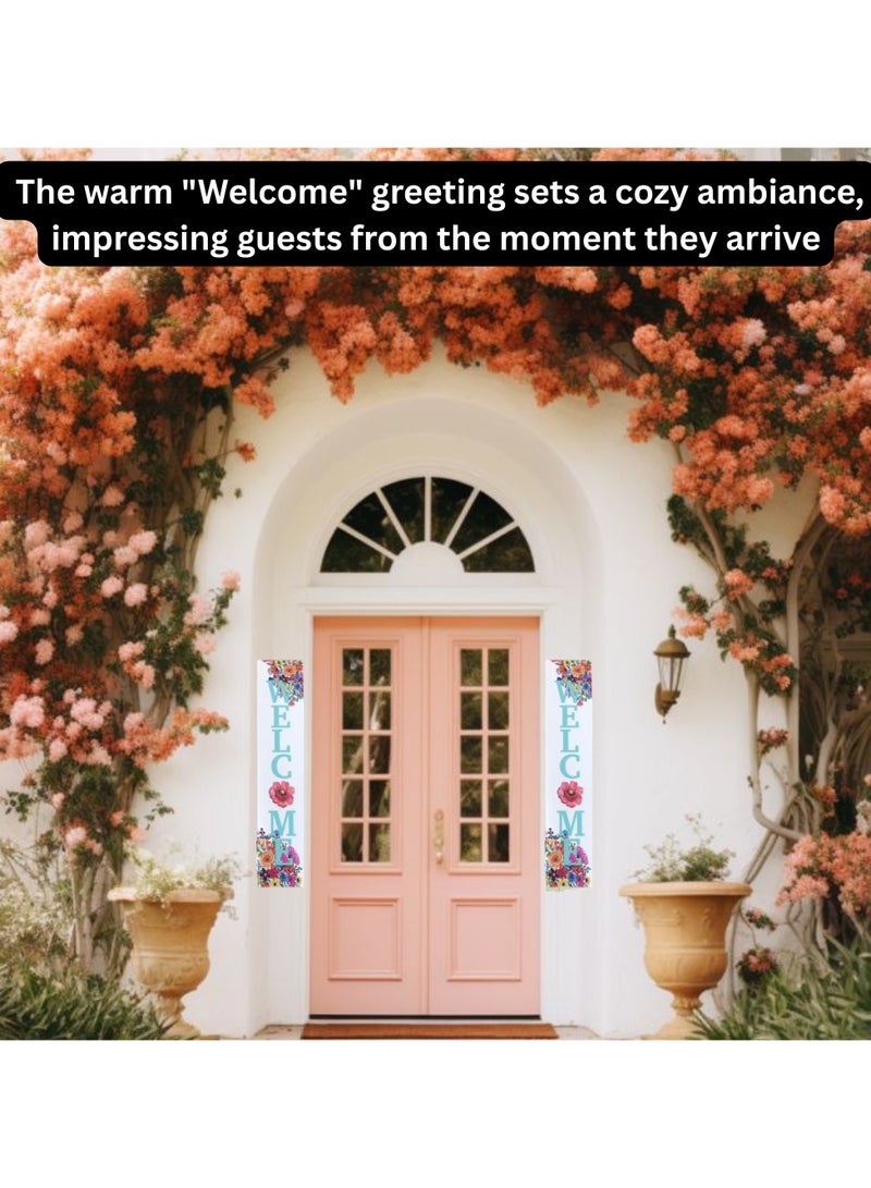 Decorhills 1PC Welcome Porch Sign Decor Wooden Hanging Sign Door Porch Standing Decorative Signs Plaques for Front Door Farmhouse Outdoor Indoor Welcome Sign Home Decoration - Color Blue/White - Image 5