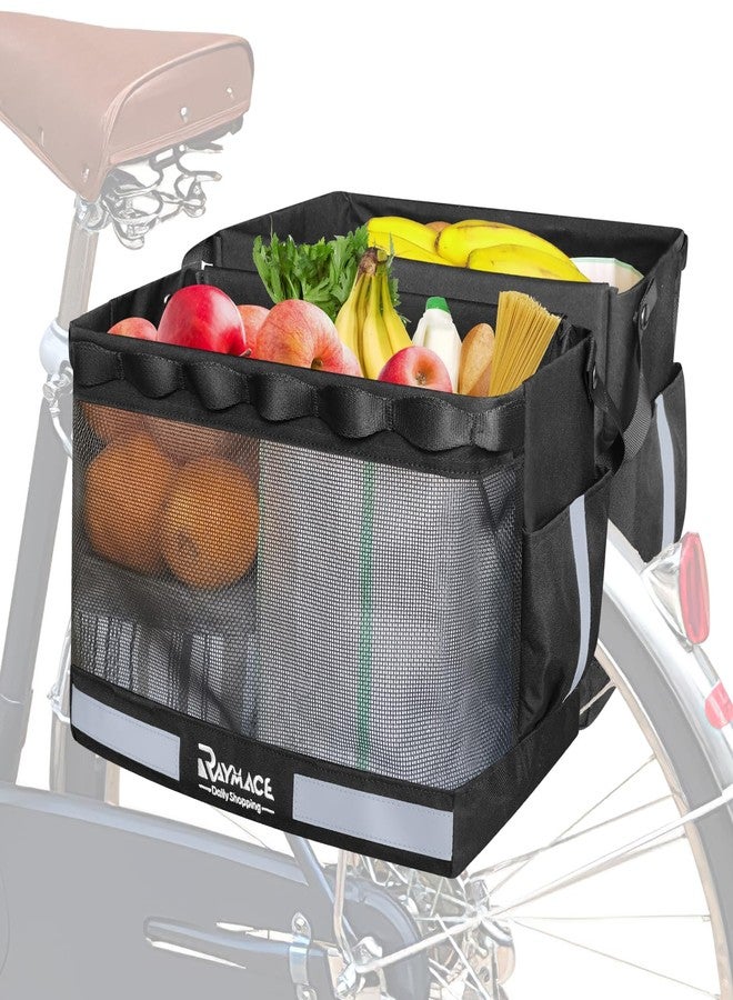 RAYMACE 2Pack Bike Grocery Panniers for Bicycles and Ebikes,Bike Rack Bags with Reflective Spots and Side Pockets,Folding Bike Basket Fits for Most Rear Racks (Black) - Image 1