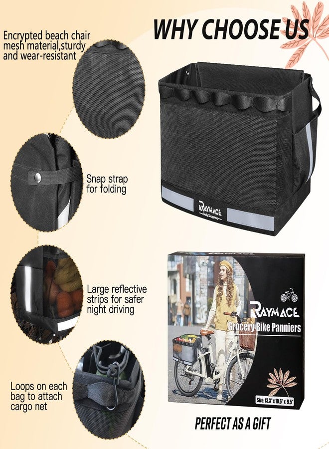 RAYMACE 2Pack Bike Grocery Panniers for Bicycles and Ebikes,Bike Rack Bags with Reflective Spots and Side Pockets,Folding Bike Basket Fits for Most Rear Racks (Black) - Image 2