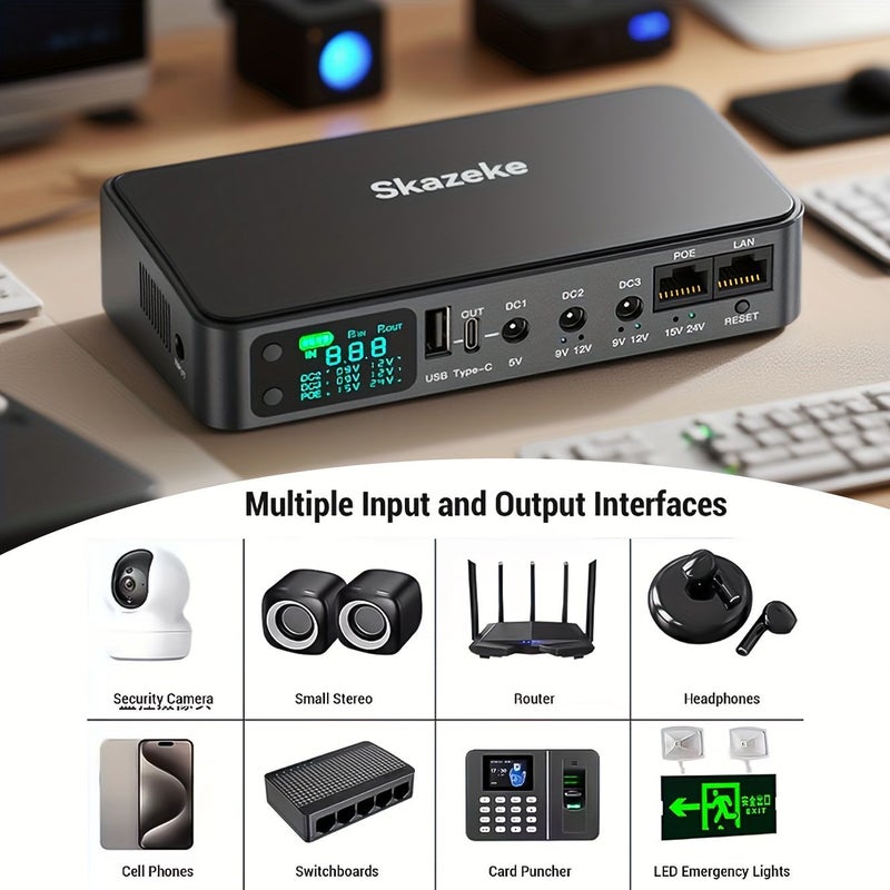 مزود طاقة غير منقطع صغير (Mini UPS) بسعة 18000 مللي أمبير في الساعة D2P، نسخة احتياطية للبطارية لأجهزة الراوتر والمودم وكاميرات المراقبة، مع واجهة DC وUSB من نوع C. - Image 4