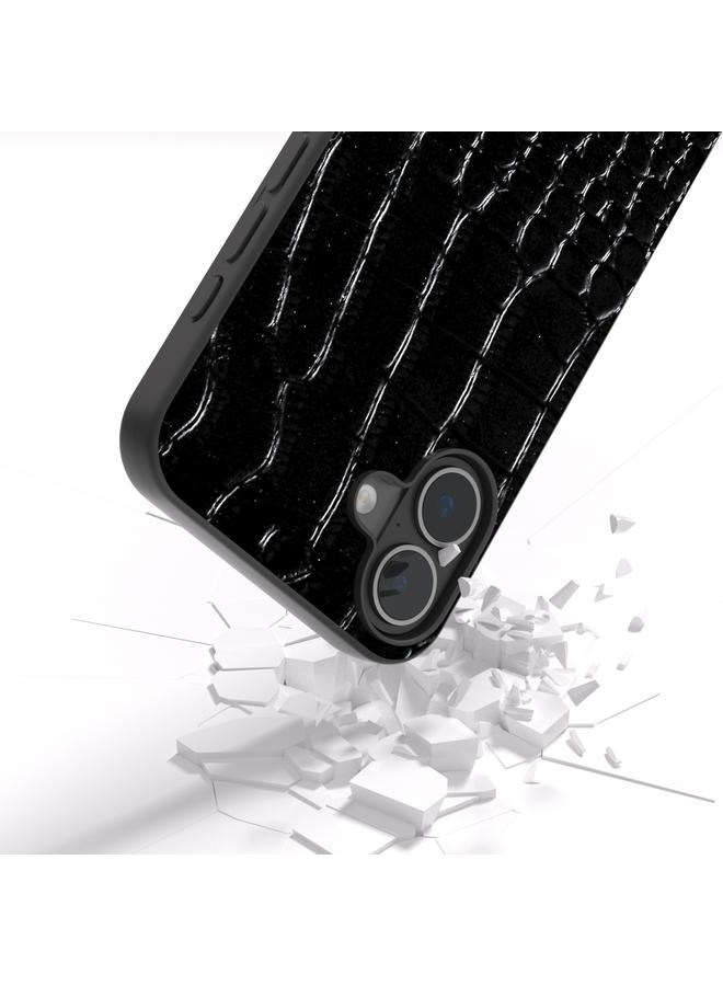 اس-توب جراب هاتف من الجلد الطبيعي بتصميم جلد التمساح من ABEEL لهاتف iPhone 16 Plus، بحافة سوداء - Image 3