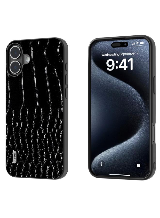 اس-توب جراب هاتف من الجلد الطبيعي بتصميم جلد التمساح من ABEEL لهاتف iPhone 16 Plus، بحافة سوداء - Image 1